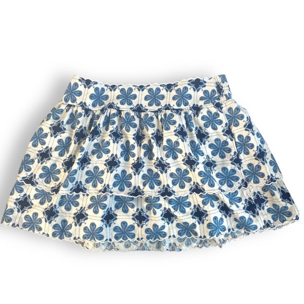 Agua Bendita Target Skirt Womens 2X Blue Tile Print Tiered Mini Boho 284
